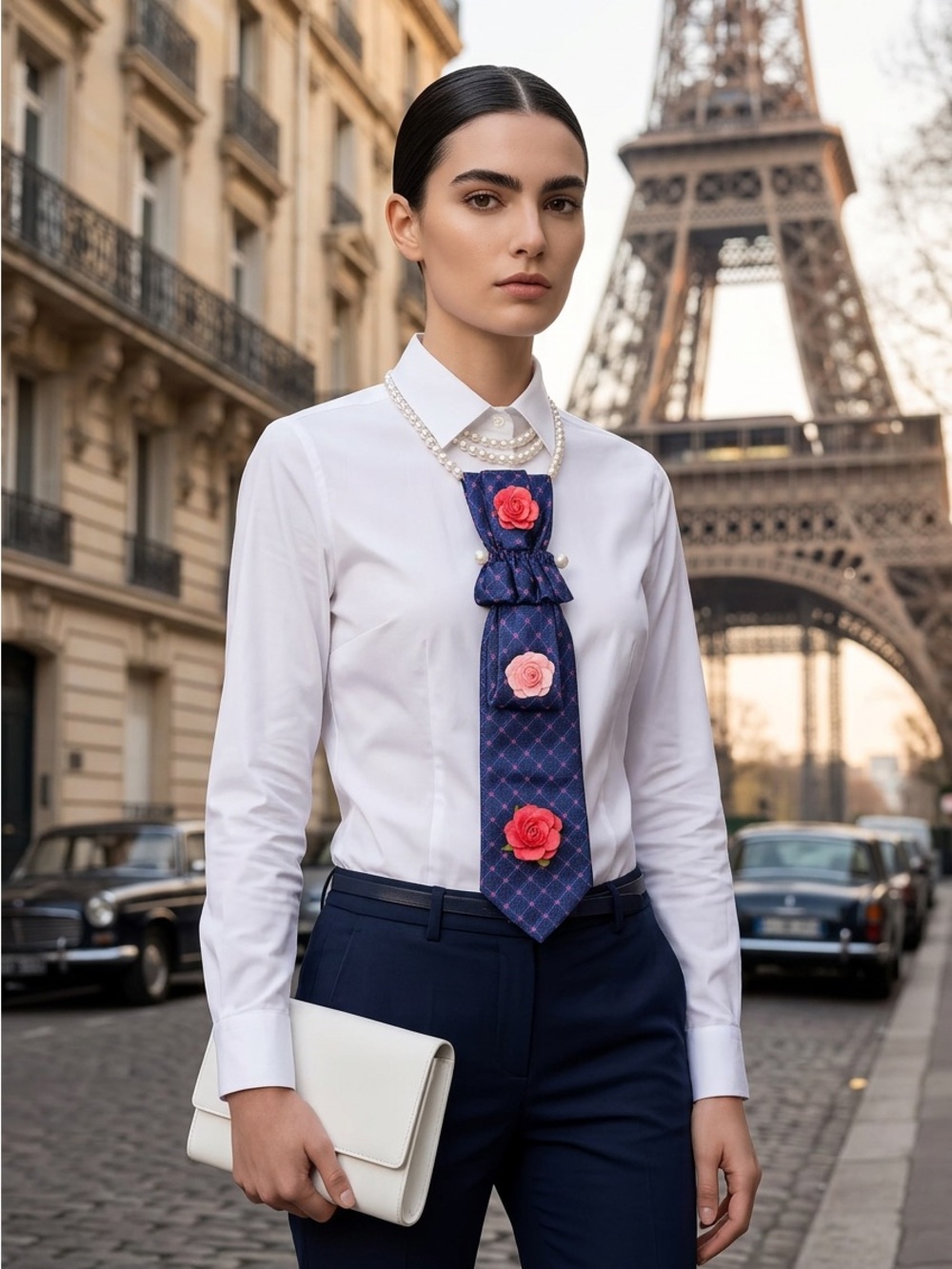 Ted Baker Navy Geometric Silk Tie with Pink Accents